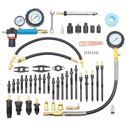 46PCS Compression and Leakage Test with Dual-Scale Diesel Pressure Gauge | Petrol & Diesel Dual Gauge Engine Compression Tester for HDI, TDCi, Pumpe Duse Engine, Automotive Cylinder Leak Down Tester