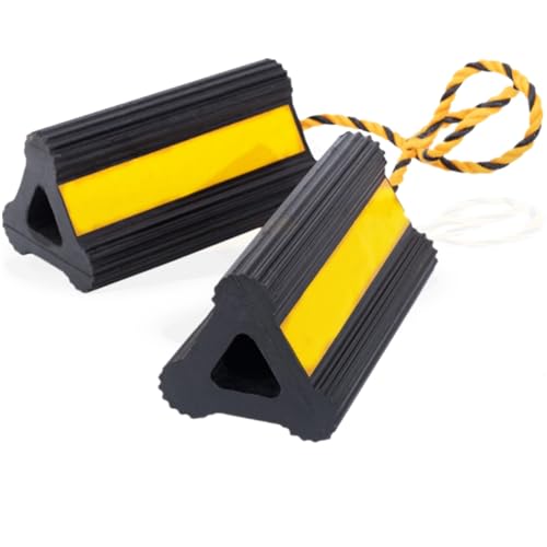 Wheel Chocks Rubber Heavy Duty Trailer Wheel Chocks with Yellow Reflective Visibility Tape and Yellow Nylon Rope 8.27" x 4.53" x 3.94" (Comes with Spare Yellow Reflective Strip) - color: Spare Yellow Reflective Strip