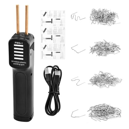 Cordless Plastic Welder, Portable Plastic Welding Kit USB-C Charging, 200pcs Hot Plastics Stapler, Plastics Soldering Kit with LED Light(balck)