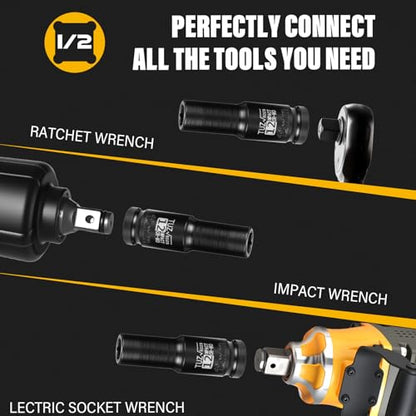 1/2 Inch Drive 12mm Deep Metric 6 Point CR-MO Impact Socket | Radius Corner Design,Square Chamfered Opening,Axle Nut Impact Grade Socket for Easy Removal - size: 1/2” Drive 12mm Deep, style: 1/2" Drive Deep Socket