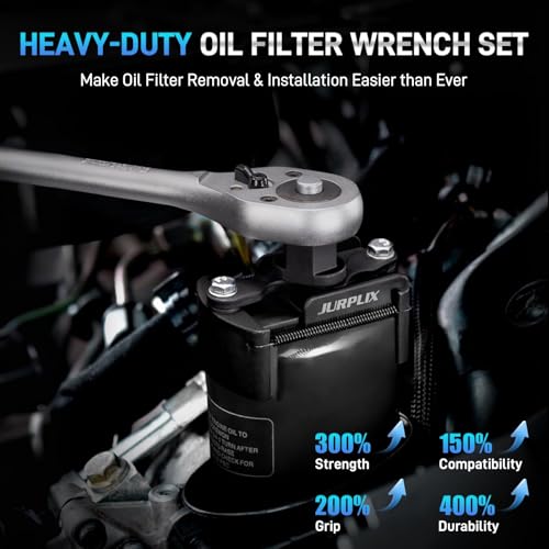 2PCS Universal Adjustable Oil Filter Wrench 60-80 mm & 80-105 mm, Oil Filter Removal Tool with Auto-Clamp Spring, 1/2" Drive Cap Wrench Set with Non-Slip Jaws, Fits Small to Heavy Duty Spin-on Filters - size: 60-80 mm & 80-105 mm