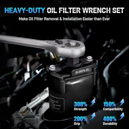 2PCS Universal Adjustable Oil Filter Wrench 60-80 mm & 80-105 mm, Oil Filter Removal Tool with Auto-Clamp Spring, 1/2" Drive Cap Wrench Set with Non-Slip Jaws, Fits Small to Heavy Duty Spin-on Filters - size: 60-80 mm & 80-105 mm