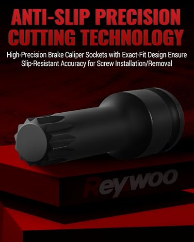 Reywoo 16-Piece Impact Brake Caliper Socket Set, 1/2" Square Drive Brake Adjusting Tool Kit Compatible with Audi Benz BMW Porsche Ford VW