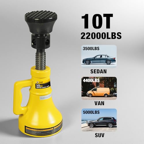 YELLOW JACKET 10 Ton Professional Car Support Screw Jack for House Construction Bridge Stabilization, Yellow (20,000 LBs) - size: 10 TON