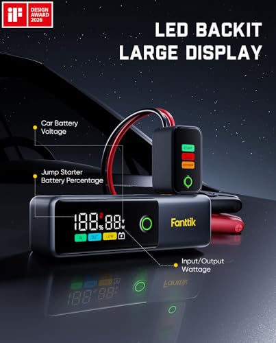 Fanttik Potent T10 1800A Portable Jump Starter for 7.0L Gas and 5.0L Diesel