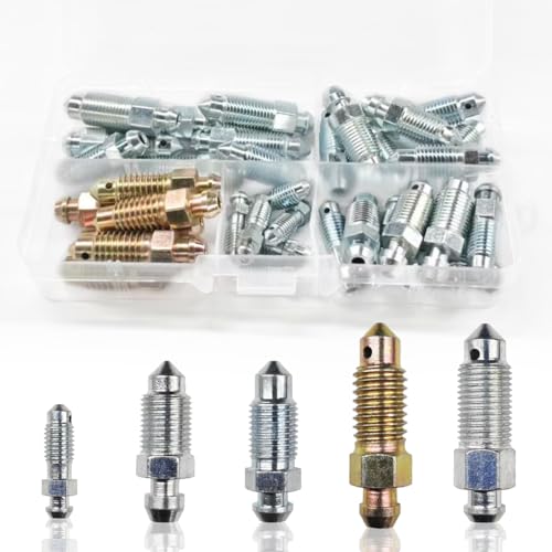 ZIMISI 36PCS Brake Bleeder Screw Assortment Kit, SAE & Metric Cylinder Bleeder Valve Screw Kit, Vehicle Brake Caliper Accessories Replace H9406-6, H9402-6, H9403-6, H9404-6, H9407-6, H9410-6