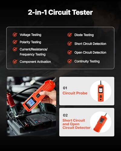 VEVOR Automotive Circuit Tester Kit, 8-35 DCV Power Circuit Probe Tester with TFT Color Display and Lighting, 2-in-1 Electrical Automotive Power Tester Probe with 19.7 ft / 6 m Extension Cable - style: SVM10