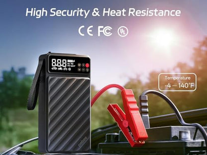 Pelsee 6000A Jump Starter with Air Compressor, Up to 10L Gas/8L Diesel Car Jump Box with 45W Fast Charge, Smart Tire Inflator & 800LM LED Light