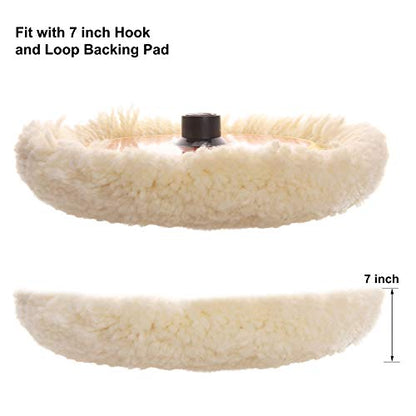 Makitoyo 3PCS Wool Buffing Pad Kit 8 Inch, 8" (200mm) 100% Natural Wool Hook and Loop Grip Polishing Pad for Car Polishing, Buffing and Cutting for Automotive, Marine and Epoxies