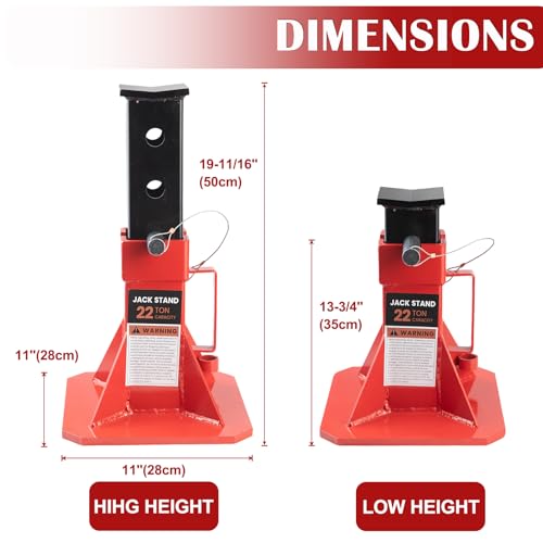 22 Ton (44,000 lbs) Heavy Duty Pin Type Professional Car Jack Stands with Lock Adjustable Height to 19.75" Fit for Supporting Trucks, Trailers and Equipment, 1 Pair