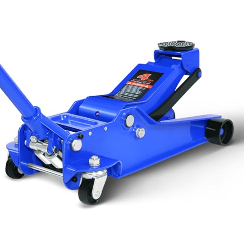 Magshion 4 Ton Low Profile Hydraulic Floor Jack, Heavy-Duty Steel Trolley Jack with Dual Piston Pump, Safety Valve, and Rubber Saddle Pad for Car, SUV, and Truck Maintenance, Blue - color: Blue, size: 4 Ton