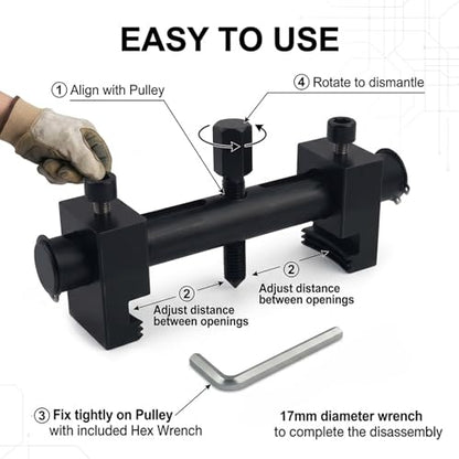 Pulley Puller Tool with 17mm Hex Wrench,40-160mm Adaptable Crankshaft Pulley Removal Tool for Crankshaft,Water Pump,Professional Crank Pulleys Removal Tools Automotive Tools