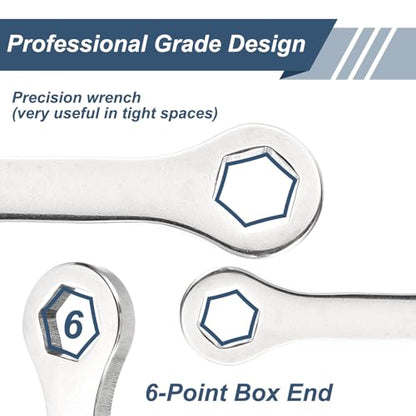 HARFINGTON 2Pcs Mini Super Thin Combination Wrench 7mm Metric 6-Point Box and Open End Stainless Steel Double Ended Spanner Tool for Automotive Pipe Furniture Machinery DIY Repair, Silver - size: 7mm