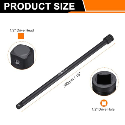 HARFINGTON Impact Socket Extension Bar 1/2" Square Drive 15" Long CR-V Steel Extension Rod Ratchet Wrench Driver Adapter for Axle Nut Sockets, Black - size: 1/2" Square Drive 15" Long
