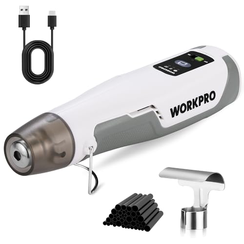 WORKPRO 7.2V Cordless Mini Heat Gun for DIY Crafts, 4000mAh Hot Air Gun, 1.5s Fast Heating, 3 Temp Settings (Cool/572°F/842°F), USB-C Rechargeable - color: White