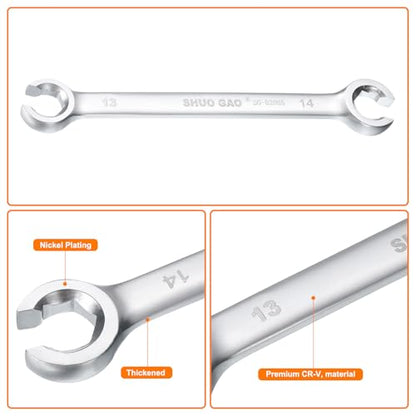 HARFINGTON Flare Nut Wrench 13mm x 14mm CR-V Nickel Plating Wrench for DIY Automotive Repairs and Household Maintenance - size: 13mm x 14mm