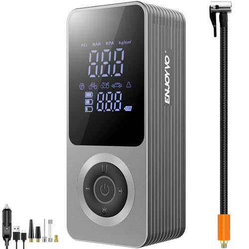 Cordless Tire Inflator Portable Air Compressor, 150PSI with Power Bank Function, Large LED Screen, Auto Shut-Off, 10 FT Car Cord & Type-C Cable for Car Motorcycle Bike Ball
