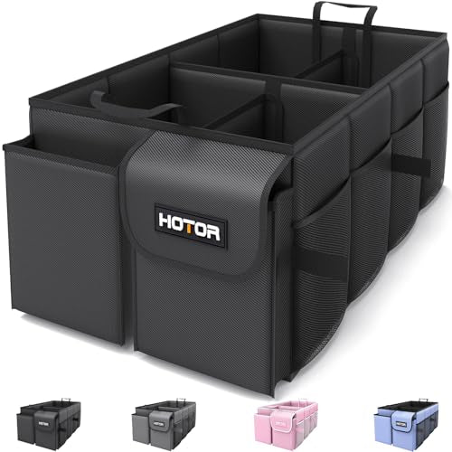 HOTOR Trunk Organizer - Car Organizer, Foldable Trunk organizer for SUVs & Sedans, Sturdy Car Organization for Car Accessories, Tools, Sundries, Black, 4 Compartments, 23.2"×16.0"×11.6" - color: Black, size: Large-(4 Compartments)