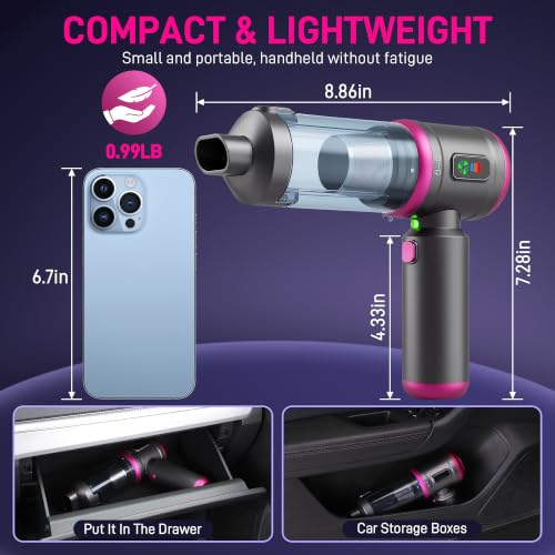 Car Vacuum Portable Cordless, 30000PA 3-in-1 Car Vacuum Cleaner High Power | LED Light, Brushless Air Duster Combo, 0.99lbs Lightweight Compact Mini Cordless Vacuum Cleaner for Car, Home, Pet