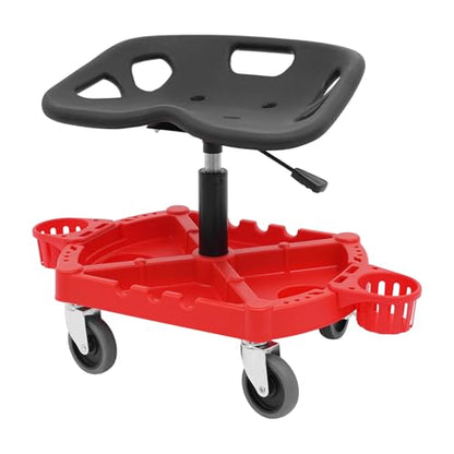 Rolling Garage Stool, 330LBS Car Detailing Stool Chair 8"-23" Adjustable Height Range Mechanic Seat with 4PCS 360° Swivel Wheels & Large Tool Tray for Workshop Auto Repair Shop