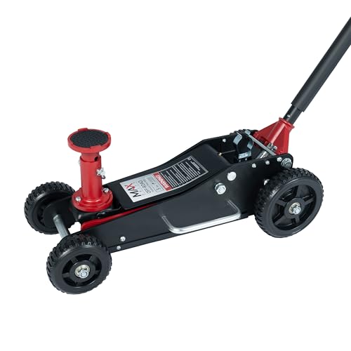 3 Ton (6600 lbs.) Big Wheel Dual Pistons Heavy-Duty Steel Construction Off-Road Jack, Hydraulic Car Jack with Extra Adjustable Height Saddle, for Trucks, SUVs, ATVs