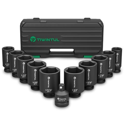 Axle Nut Socket Set, 1/2" Drive SAE Impact Socket 15/16 to 1-3/4 | 11Pcs, CR-MO 3/4 to 1/2 Adapter, 6-Point Design Heavy Duty Socket Set for Large Auto Repairs, Agricultural implement - size: 11 PCS(SAE)