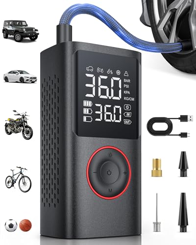 Powools Tire Inflator Portable Air Compressor, Cordless, Large Capacity | Car Tires, Motorcycle, Bicycle, Balls, Inflatables, 150PSI, Auto Shutoff, LED Light, Black - color: Black, size: Large Capacity