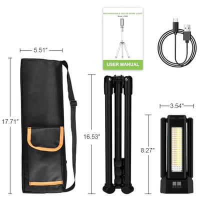 iodoo 13200mAh Rechargeable Solar Work Light with Folding Stand Support and Portable Carrying Bag, 8000 Lumen Stepless Dimmable, 4 Lighting Modes, White/Warm/Warm White (Black(Remote)) - size: Black(Remote)