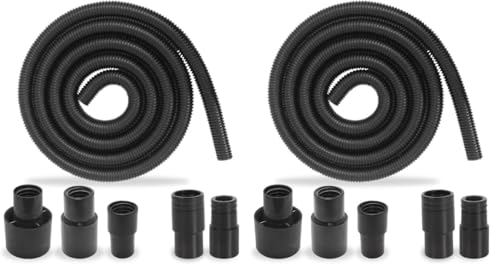 10 Foot Long Dust Collection Power Tool Hose Kit for Multiple Types/Brands of Power Tools and Work Shop Vacuums with Threaded Fittings (Hose w/ 5 Fittings) (Pack of 2) - size: Hose w/ 5 Fittings (Pack of 2)