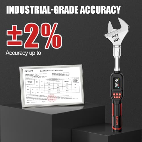 VANPO Adjustable Digital Torque Wrench, 2.2-44.3 Ft.lb/3-60Nm, ±2% Accuracy | Electronic Torque Wrench with 42mm Jaw and 3/8" Drive Ratchet, Buzzer, Vibration and LED Indicator for HVAC and Motorcycle - size: 2.2-44.3 Ft.lb/3-60 Nm(9×12mm)