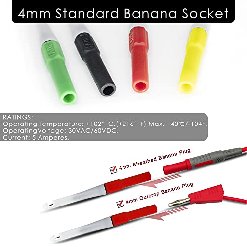 Piercing Clip Test Probe, 0.7mm Test Probe Pins, Non-Destructive Insulation Wire Piercing Needle, Piercing Probes Set for Banana Socket Plug Car Tester (4 Pcs)