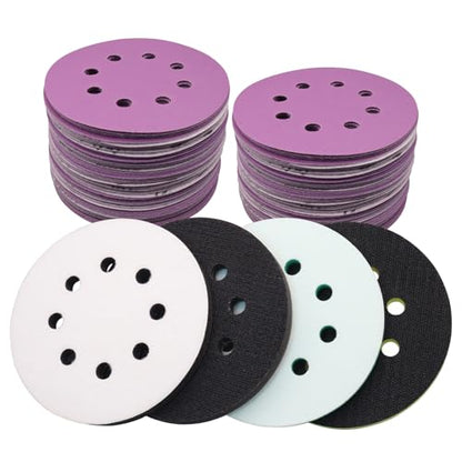 5 Inch 8 Hole Hook and Loop Interface Pads and Sanding Discs | 4PCS Orbital Sander Foam Pads & 30PCS Sandpaper,Soft Density Sponge Cushion Buffer Backing Pad,240 320 400 600 800 1000 Grit - color: 4PC Pads & 30PC Sanding Discs