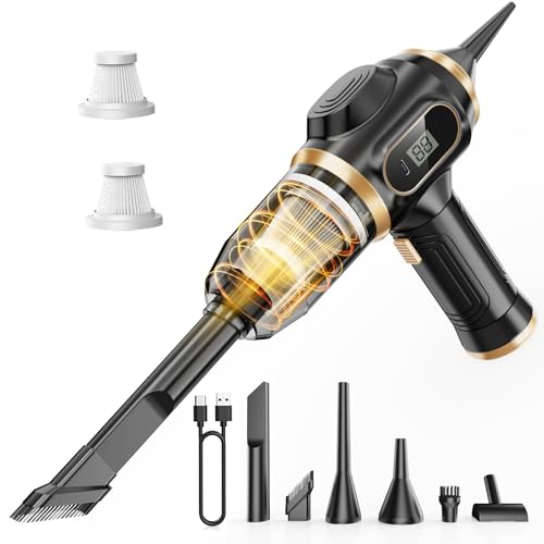 Portable Car Vacuum Cordless Mini Handheld Vacuums Cleaner | Rechargeable with LCD Display and Multi-Nozzles, High Power hand held cleaners for Car, Home, Office, Sofa, Pet Hair,keyboard - color: Black
