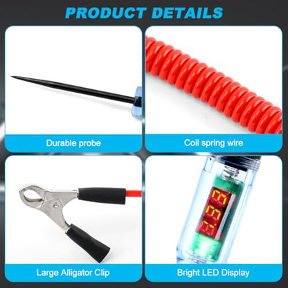 Kakalote Test Light Automotive, Digital LED Circuit Tester with Voltage Display, Electrical Tester Pen with Extended Spring Wire & Probe for Car RV Fuse Checker