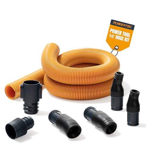 POWERTEC Power Tool Hose Kit with 16’ Vacuum Hose, 4 Quick Change Adapters & Threaded Coupler – Dust Collector Hose Kit for Connecting Table Saw, Power Tools to Shop Vacuums and Dust Collection System - size: 16 Ft. Hose Kit