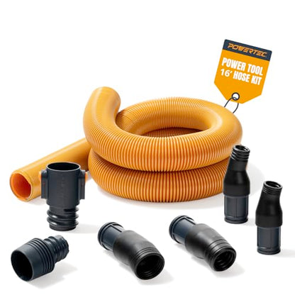 POWERTEC Power Tool Hose Kit with 16’ Vacuum Hose, 4 Quick Change Adapters & Threaded Coupler – Dust Collector Hose Kit for Connecting Table Saw, Power Tools to Shop Vacuums and Dust Collection System - size: 16 Ft. Hose Kit