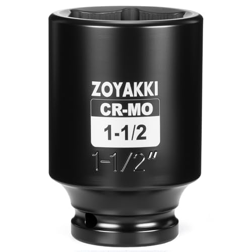 1-1/2" Socket 1/2" Drive Deep 6 Pt CR-MO SAE Impact Socket for Axle Shaft Nut Removal - size: 1-1/2"in., style: 1/2" Drive Deep