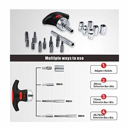 X-Steel 24 in 1 Magnetic Screwdriver, Socket Ratchet Wrench Set, Mini Racheting T-Handle Torx Slotted Phillips Square Screwdriver Set Tools Set with Portable case for Home Dorm - size: 24PCS