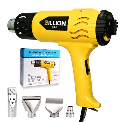 1800W Heat Gun for Crafting - 100℉ to 1200℉ Variable Temperature, 4 Nozzles & Overload Protection - Hot Air Gun for Shrink Tubing, Epoxy Resin, Paint Removing, DIY Projects - color: Yellow-4