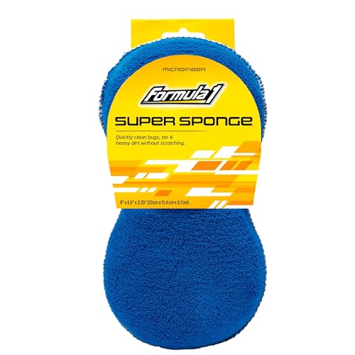 Formula 1 Super Car Wash Sponge, Two-Sided Microfiber with Mesh Scrubber | Scratch-Free Cleaning, Excellent Suds Retention, Ergonomic Grip, Durable & Long-Lasting Design - color: Super Car Wash Sponge