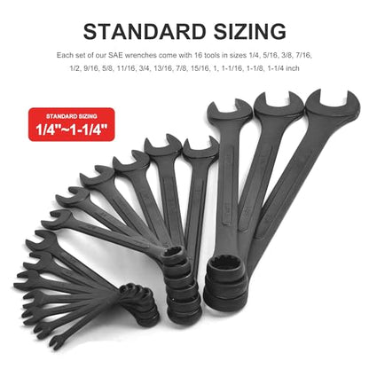 16 Piece SAE Combination Wrench Set, 1/4" to 1-1/4" SAE Wrench Set with Roll Up Pouch