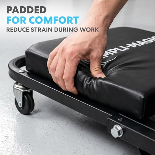 SIMPLI-Magic 2-in-1 Mechanic Creeper and Seat, Adjustable Rolling Automotive Creeper with Padded Cushion and Casters, Black