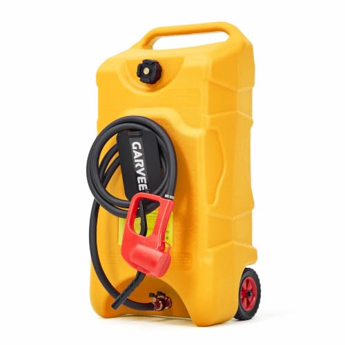 Garvee 16 Gallon Gas Can, Fuel Tank Container with LE Fluid Transfer Manual 10 FT Siphon Pump, Portable Diesel Gas Storage Caddy w/Wheels for Car, ATV, Weeder, Boat, Tractor,Snow Blower,Generator - color: Yellow