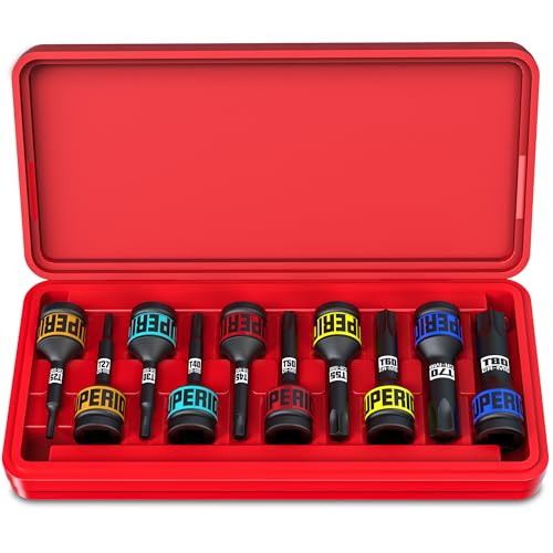 10 Piece 1/2" Drive Impact Torx Bit Socket Set, T25 - T80, Impact Star Bit Socket Set, CR-MO Steel, Automotive Machinery Repair Bicycle Servicing and Furniture Assembly - size: 1/2” Torx