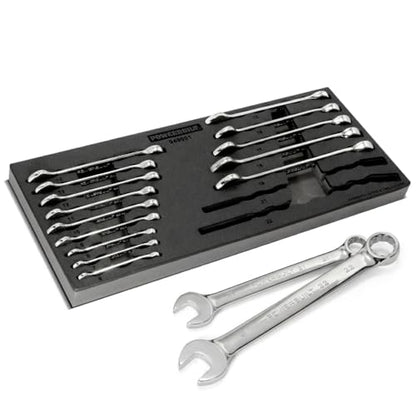 Powerbuilt 16 Piece Combination Metric Wrench Set, Box and Open End, Pro Tech Tool Series, Organization Tray - 949001 - size: 16pc Metric, style: Combination