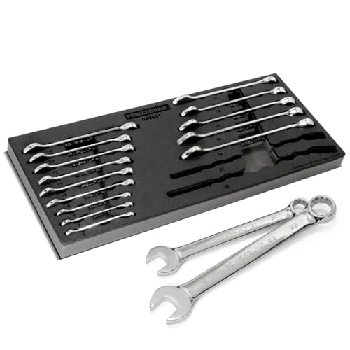 Powerbuilt 16 Piece Combination Metric Wrench Set, Box and Open End, Pro Tech Tool Series, Organization Tray - 949001 - size: 16pc Metric, style: Combination