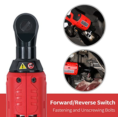 MANUSAGE 3/8"(10mm) 20V Cordless Electric Ratchet Wrench, 44.25 Ft-lbs, 380RPM, with 2 x 2.0A Rechargeable Lithium Ion Batteries, Charger and 20V Lithium-Ion LED Work Light