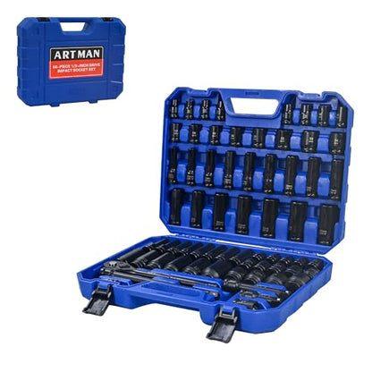 67-Piece 3/8" Drive Socket and Ratchet Wrench Set with Universal Joints, Extension Bars & Quick Connector, Impact Socket Set in Portable Case – Compact High-Precision Kit for Automotive, Machinery - size: 3/8" Drive – Compact Precision Set