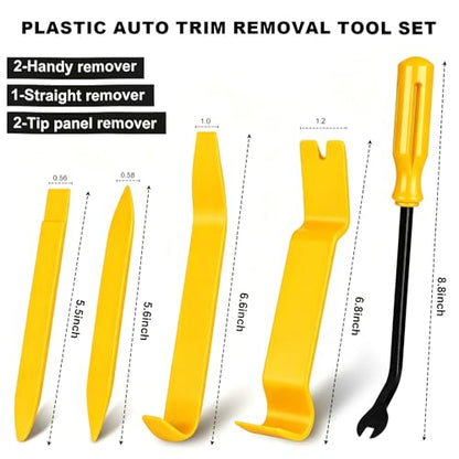 Car Trim Removal Tool Kit, 5 Pcs Auto Clip Removal Pry Tool for Door Dash Dashboard Panel Fastener Remover, Push Pin Puller Body Repair Tools - color: yellow
