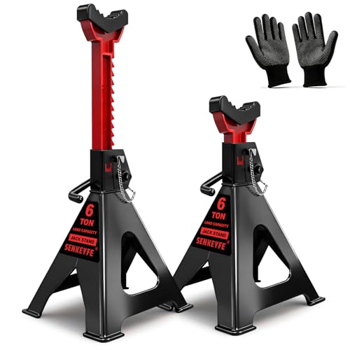 6 Ton (13,200 LBs) Jack Stands with Double Pin Locking,Rubber Cover and Large Foot Base,15"-23" Adjustable Height,Heavy Duty Car Jack Stands,Lifting Bus,RV,SUV,MPV,Pickup Truck,ATV/UTV,1 Pair - color: red-standard, size: 6ton Load Capacity